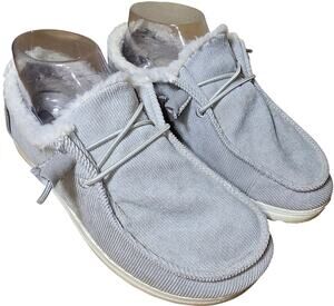 Hey Dude Corduroy Wendy Women's Size 6 Gray Fur Lined Comfort Shoe Elastic Laces